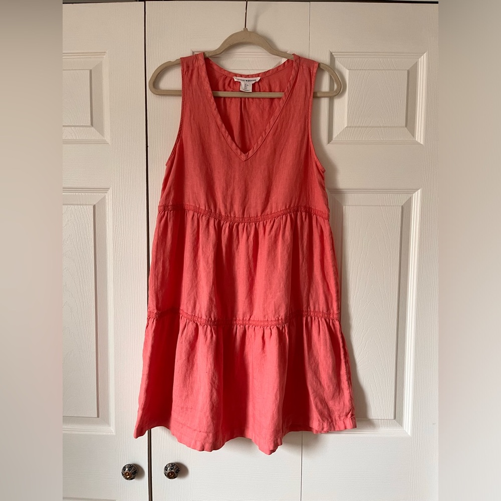 Lucky Brand Pink Tiered Linen Sleeveless Dress Women’s Size Small Relaxed Pink